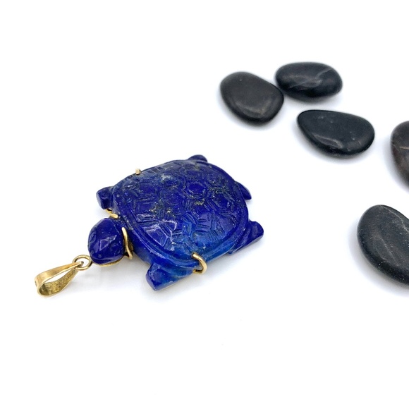 Vintage Jewelry - VTG 14K/585 Lapis Turtle Pend.